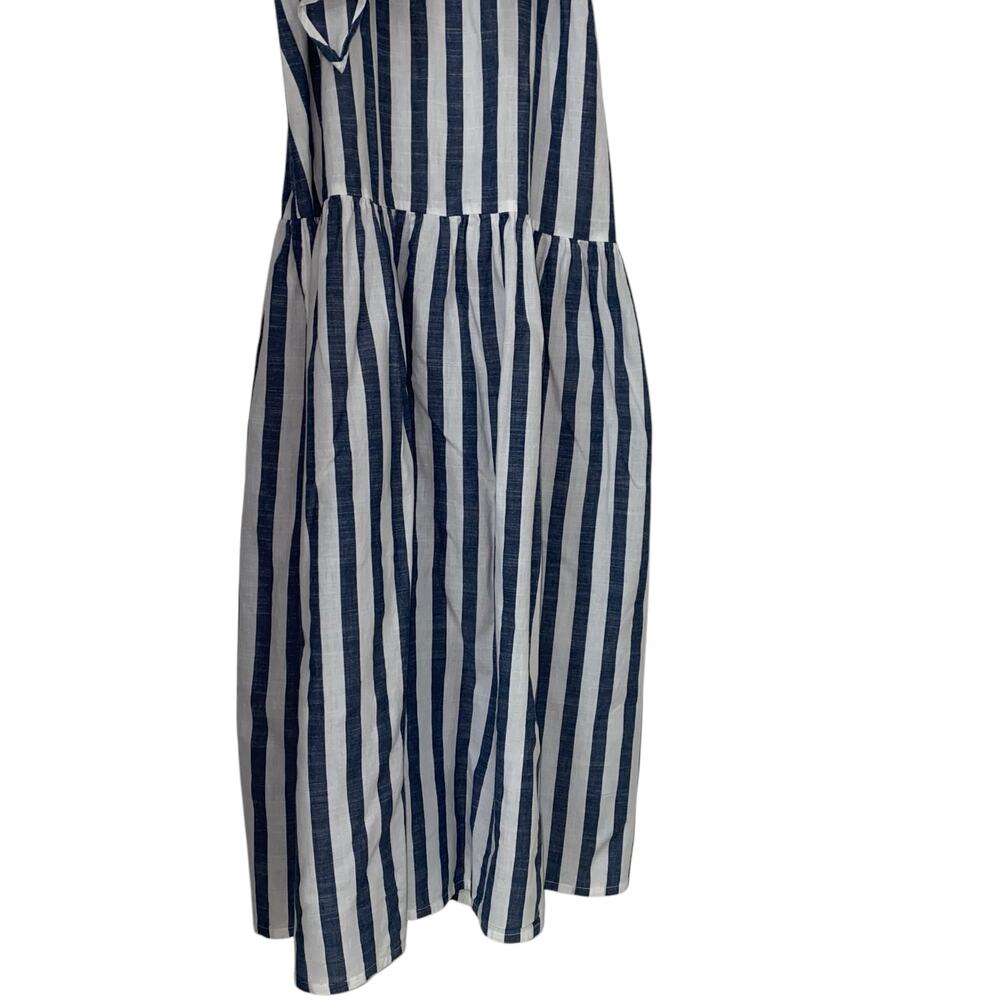 Women's Blue and White Stripe Bow Cut Out 100% Cotton A-Lined Dress - Picture 3 of 11